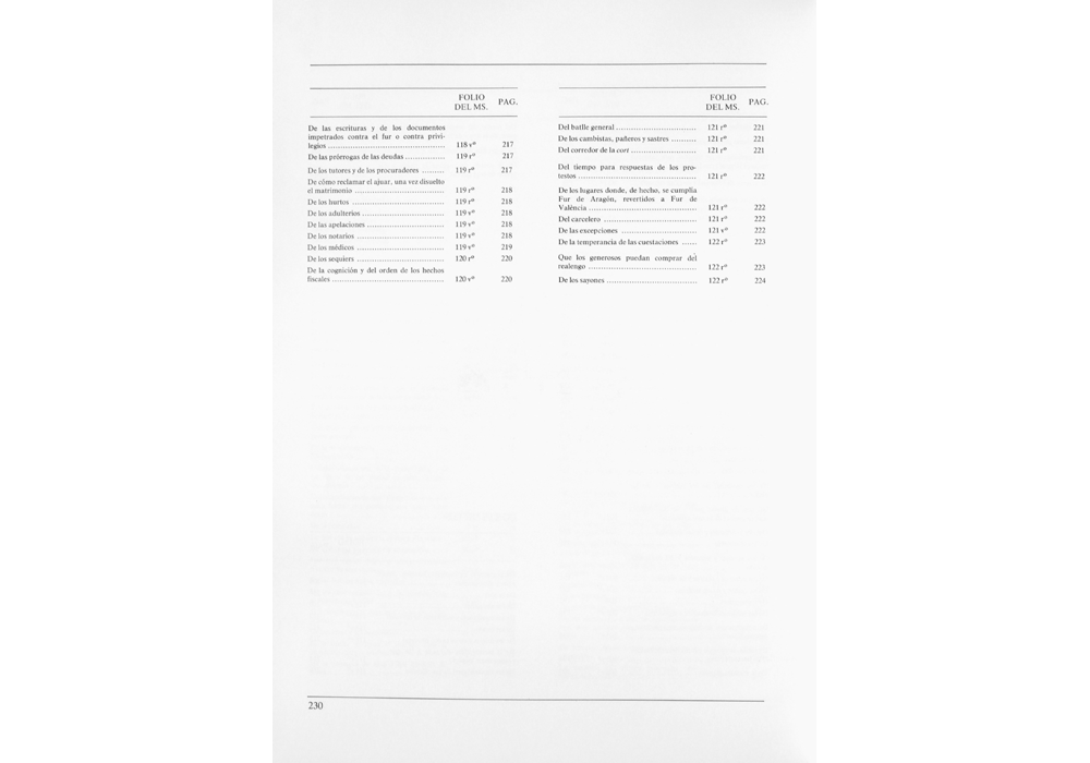 Furs Regne de València-Boronat de Pera-Jaime I Aragón-manuscrito iluminado códice-libro facsímil-Vicent García Editores-18 índice d.